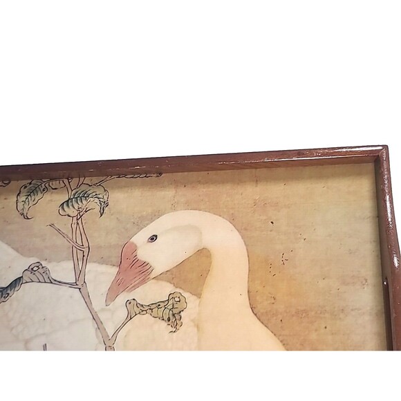 Vintage Wooden TV Tray White Swan Lap Desk Food Tray With Handles MCM 17"X12" - Picture 7 of 10